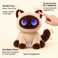 Peluche Interattivo AI Gatto Siamese Parlante con Occhi LED Emozionali, Sensore Tattile, Chat Vocale e Connessione WiFi - Bambola Terapeutica