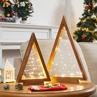 TSINYE Mini sapin de Noël d'intérieur moderne en bois, lumière LED, blanc chaud, décoration ronde avec alimentation secteur