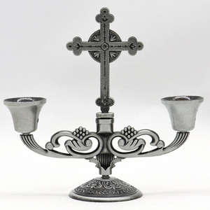 BZR21558-2ศาสนางานฝีมือโลหะทองแดงคริสเตียนข้ามโบราณทองสัมฤทธิ์ชุบสีเชิงเทียนสำหรับขาย - Product Image 5