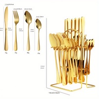 Juego de Cubiertos de Lujo de 24 Piezas con Acabado Dorado y Soporte Magnético, Cubertería de Acero Inoxidable para el Hogar, Precio de Fábrica