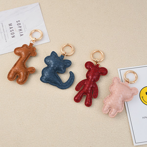High Quality Woven PU Leather Keychain Cartoon Animal <b>Charm</b> Premium Metal Buckle Simple Versatile Bag Pendant Fashion Accessory - Product Image 1