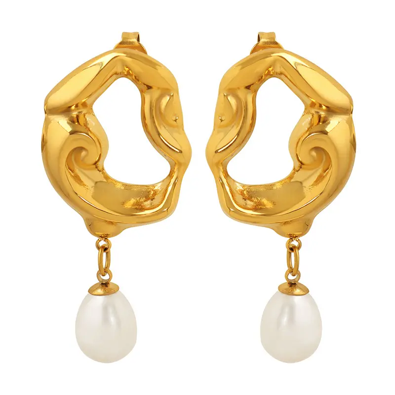 Trendy tarnish free 316L stainless steel women bijoux personnalisable vintage jewelry 18k gold pearl drop earrings