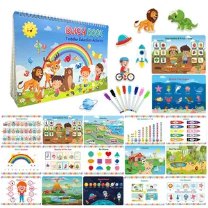 Livros de aprendizagem para crianças montessori, livros sensorial busy de atividade para crianças pequenas, com adesivo e escrita