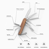 11-in-1 Multifunktionswerkzeug, faltbares Taschenmesser mit Holzgriff, Outdoor-EDC-Werkzeug mit Messer, Schraubendreher, Säge, Öffner, Schere, Fensterbrecher