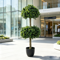Tanaman Topiary Boxwood Plastik Buatan Dua Daun Hijau dalam Pot, untuk Dekorasi Dalam & Luar Ruangan, Wisuda, Villa, Hotel, Lanskap