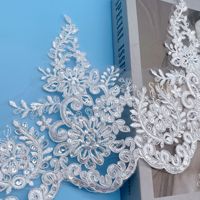 Bordure en dentelle florale dense de haute qualité avec perles et sequins en cristal blanc, 21 cm de large, accessoire pour robe de mariée