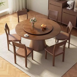 Wholesale Solid Wood Round Dining <strong>Table</strong> with <strong>Lazy</strong> <strong>Susan</strong> Durable Pedestal Base <strong>for</strong> High-End Chinese Restaurant VIP Room. - Product Image 5