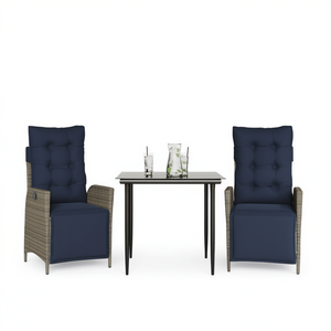 ชุดรับประทานอาหารในสวนหวายสีน้ำเงินกรมท่าสำหรับ 2 ท่าน เฟอร์นิเจอร์กลางแจ้งร่วมสมัย โครงโลหะทนทานต่อสภาพอากาศ - Product Image 1