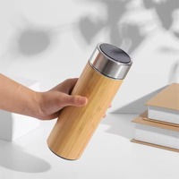 Botol Air Bambu Langsung dari Pabrik, Stainless Steel Dinding Ganda, Layar LED Penunjuk Suhu, Vakum Terisolasi, Flask Perjalanan Reusable