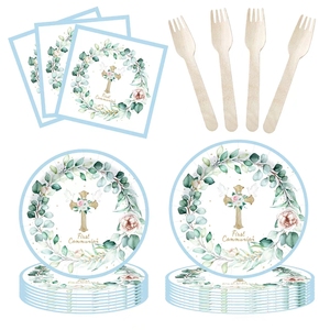 Vaisselle de fête pour la première communion DAMAI, anniversaire d'enfant, baby shower, fournitures de fête, gobelets en papier, assiettes, ensemble de communion - Product Image 4