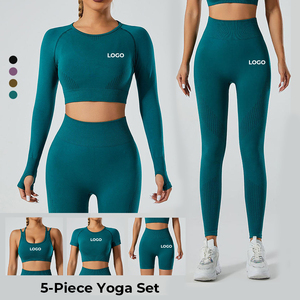sports bra <b>pads</b> set yoga padded scoop <b>neck</b> sets 2025 t shirt fitness women high quality 5 piece sexy bras Yoga Sets - Product Image 4