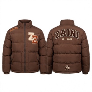 320 GSM Premium Polyester Puffer Jacket Brown <b>Quilted</b> Panel Design Custom Embroidery Chenille Patch Logo <b>Winter</b> Wear - Product Image 1