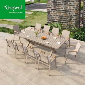 Design moderno esterno in alluminio Set da pranzo Patio balcone mobili da caffè <span class=keywords><strong>con</strong></span> tavolo da pranzo in legno e 6 <span class=keywords><strong>sedie</strong></span> per uso ristorante - Product Image 4