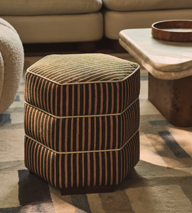 Reposapiés de terciopelo a rayas en contraste Hexagonal Vintage de Italia, taburete otomano de <span class=keywords><strong>abedul</strong></span> macizo de lujo para sala de estar - Product Image 1