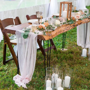 Acheter un chemin de table tissé à la main en polyester beige pour la décoration de table de banquet de mariage - Product Image 2