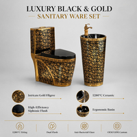 WC de luxe en céramique dorée et noire pour salle de bain, articles sanitaires, lavabo sur pied coloré