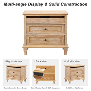 Comodino in Legno da 28 Pollici con 3 Cassetti, Porte USB Tipo C, Tavolino da Notte Stile Rustico con Spazio di Archiviazione - Product Image 3