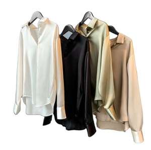 Camicia di raso <span class=keywords><strong>donna</strong></span> <span class=keywords><strong>autunno</strong></span> <span class=keywords><strong>inverno</strong></span> colore puro Design femminile camicia con fondo a maniche lunghe in seta - Product Image 3