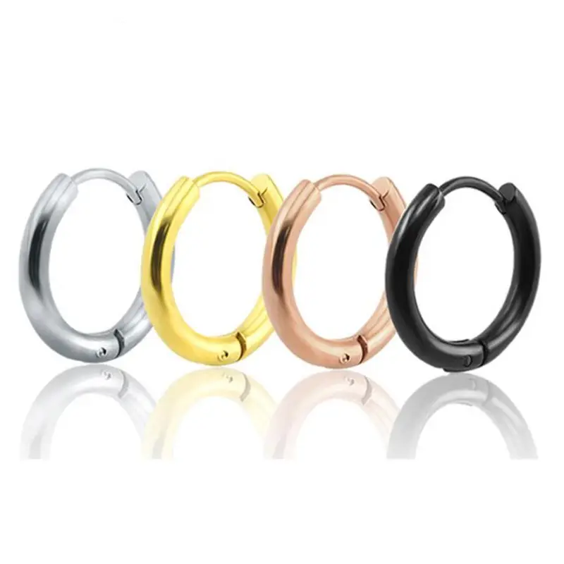 Wholesale Women's fashion Hoop Earring Silver / Gold / Rose gold / Black / Rainbow Stainless Steel Hoops Earrings for Women