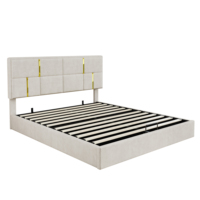 Neues Design Modernes Queensize-Polsterbett mit Metallrahmen und Hydraulischem Stauraumsystem in Beige