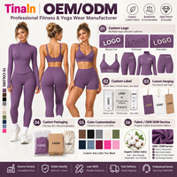Ensemble de yoga trois pièces pour femme, comprenant une veste zippée à manches longues, un soutien-gorge de sport en coton biologique et un legging push-up, fabrication OEM sous marque privée