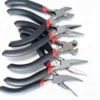 Lot de 5 pinces à bijoux en acier au carbone avec poignée noire et rouge, comprenant des pinces à bec fin, coupantes diagonales, à coupe plate et à bec courbé, multifonctions pour le bricolage