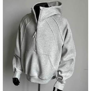 Cleanfit Half Zipper Heavy Deconstruction Sweater Hommes <span class=keywords><strong>American</strong></span> Style Stiff Boxy Short Stitching Hoodie Jacket - Product Image 6