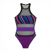 Monokini Halter Personnalisé OEM à Découpes en Maille, Rayé et Color Block, pour le Lundi du Carnaval de Trinité, Fournisseur en Gros de Costumes de Fête