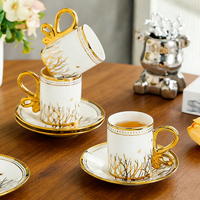 Ensemble de tasse et soucoupe en céramique de luxe moderne européenne plaqué or, 50 ml, pour le thé et le café, 50 ml, pour l'après-midi