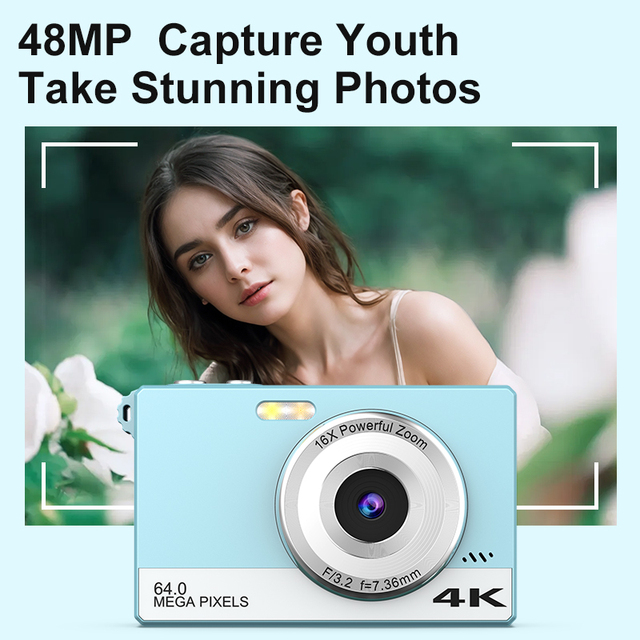 64MP CMOS Digital Camera 4K Video Built in flash 16x Optical Zoom Cheap Portable CCD Camera for Student Vlog Shooting