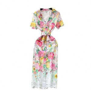 Vestido midi ajustado de invierno elegante con cuello con muescas, estampado digital, estilo túnica y blazer, con encaje calado y corte imperio para mujer - Product Image 5