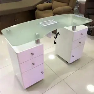 Good price Beauty Salon Furniture Glass Top Portable Spa White nail station manicure nail table With Fan