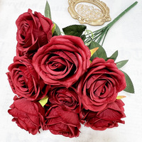 Buket bunga mawar buatan Premium seikat bunga sutra 9 Kepala 40cm merah biru untuk rumah pernikahan dekorasi romantis pesta Valentine