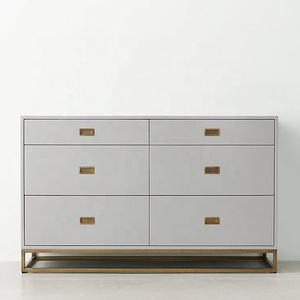 Modern Gold Metal Foot White <strong>6</strong> <strong>Drawers</strong> Double Handleless Storage Dresser Cabinet Vanity - Product Image 4