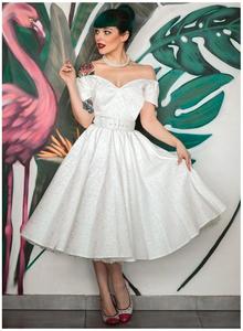 Boutique Vintage Off Shoulder Short Sleeves <strong>50s</strong> Style Belted Jacquard Swing <strong>Dress</strong> for Women - Product Image 2