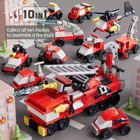 El Coche de Bomberos de Ingeniería Más Popular, 10 en 1, Bloques de Construcción de Plástico ABS, Juguete Educativo de Coche