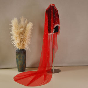 YouLaPan V263 Hijab de <span class=keywords><strong>mariage</strong></span> de mariée rouge vif avec décoration de perles artificielles robe de mariée de mariée sans voile de peigne à cheveux - Product Image 6