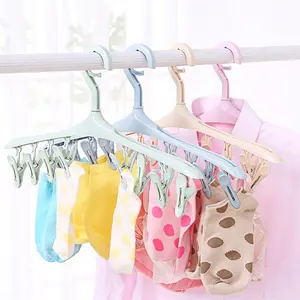 Wholesale Space Saving Windproof Underwear Socks Clothes Drying Racks Clothes Hanger With 8 Clips