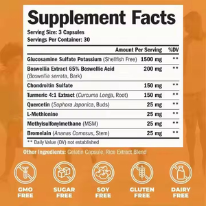 VitaHall Glucosamine Chondroïtine <span class=keywords><strong>Curcuma</strong></span> Curcumine Capsules Amélioration de la Densité Osseuse 90 Capsules Qualité Alimentaire - Product Image 2