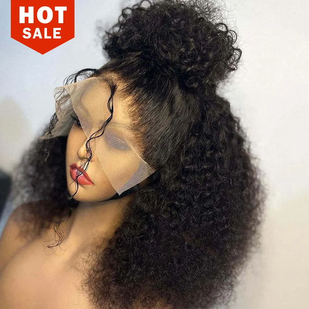 New 4C Textured Hairline Wigs Curly Baby Hair Natural Edges Skin Melt HD Lace Frontal Wigs Kinky Yaki Straight Human Hair Wigs