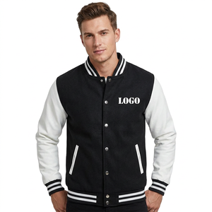 Custom <b>Men</b> Motorcycle <b>Jacket</b> Winter Black <b>White</b> Letterman Baseball Streetwear Fashion Casual Fleece Team College Uniform Front - Product Image 1