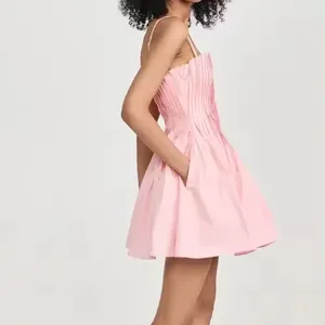2024 warna kustom mewah gaun Mini Bella gaun Mini wanita kasual sutra gaun Mini seksi wanita tali dapat diatur korset berlipat gaun cantik