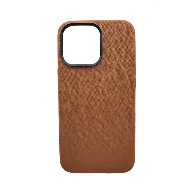 Custom Logo Saffiano Full Wrapped Trendy Modern Premium Vegan Leather Phone Cases for iPhone 15 Pro Microfiber