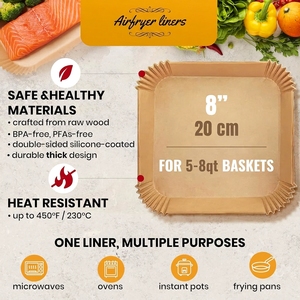 Feuilles de cuisson jetables pour friteuse à air, 8 pouces, antiadhésives, en papier sulfurisé non blanchi pour la cuisson - Product Image 2
