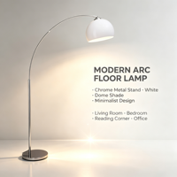 Moderne Bogenstandleuchte, Chrom-Silberne Angelruten-Stehlampe mit Weißem Kuppelschirm für Wohnzimmer Sofa-Seite Heim-Dekoration