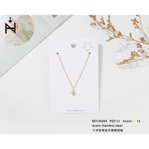 Collana a Croce con Diamanti in Acciaio Inossidabile, 12mm, Tono Oro - Product Image 3