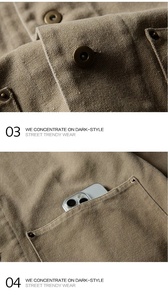<span class=keywords><strong>Veste</strong></span> à boutons personnalisée de style rétro avec un décolleté carré, avec des poches, une <span class=keywords><strong>veste</strong></span> en toile <span class=keywords><strong>kaki</strong></span> délavée lourde pour hommes - Product Image 5