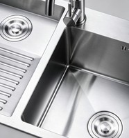Évier de cuisine double carré en acier inoxydable avec planche à laver intégrée, évier de lavage pour la lessive, pour projets résidentiels et appartements, également utilisable comme évier à shampoing