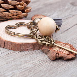 <span class=keywords><strong>Porte</strong></span>-clés coeur en Bronze antique <span class=keywords><strong>Porte</strong></span>-clés Vintage Grandes perles rondes en bois Pendentif Gland Pendentifs <span class=keywords><strong>Porte</strong></span>-clés fait main - Product Image 4