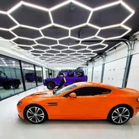 Lampu LED Heksagonal Etop Hexagrid Tegangan Lebar 110V 220V, Dapat Disambung, Pemasangan di Permukaan, untuk Garasi, Bengkel, Gym, dan Toko Detailing
